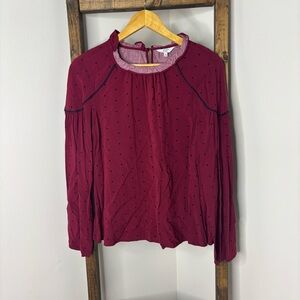 Crown & Ivy Women's Burgundy Polka Dot Blouse Size S